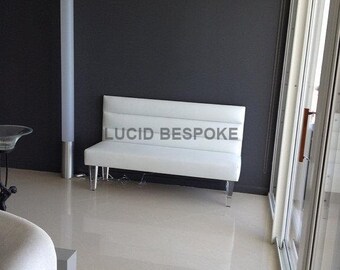 Modern Bespoke Horizontal Channel Panel Upholstered Banquet with Lucite legs