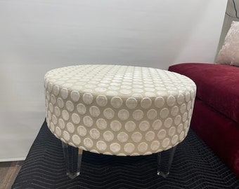 Round Ottoman Upholstered acrylic lucite legs Any dimensions