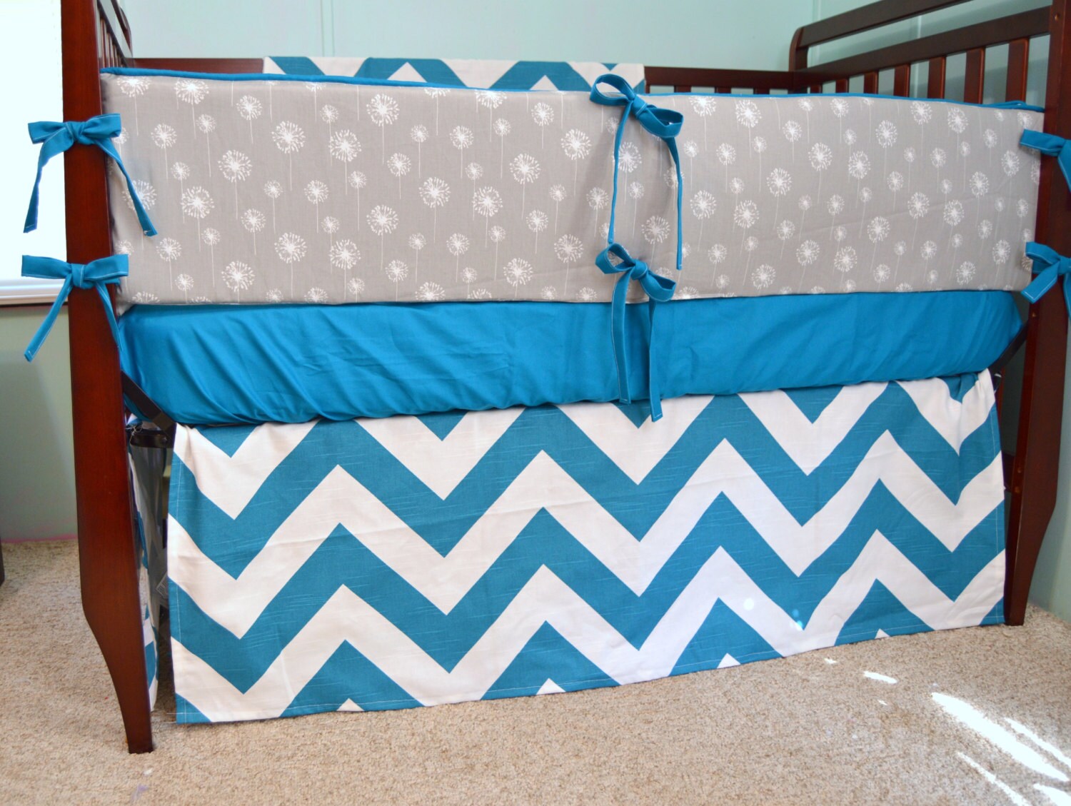Baby Bedding Crib Bedding Turquoise Chevron and Gray Etsy