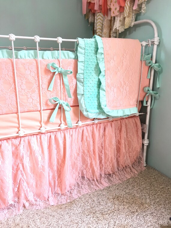 Baby Bedding Crib Bedding Peach Crib Set Blush Pink Lace Etsy