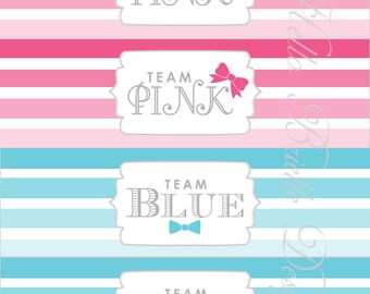 Ombre Gender Reveal Party Printable Water Bottle Labels Baby Blue and Pink - Digital Download