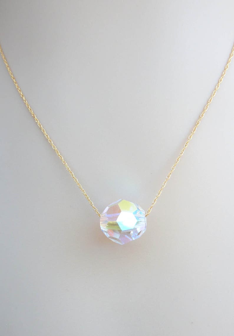 Floating Swarovski Crystal 14K Gold Filled Necklace Floating Etsy