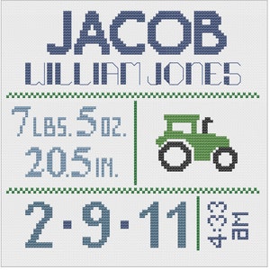 Customized Cross Stitch for Baby - Pattern - Tractor