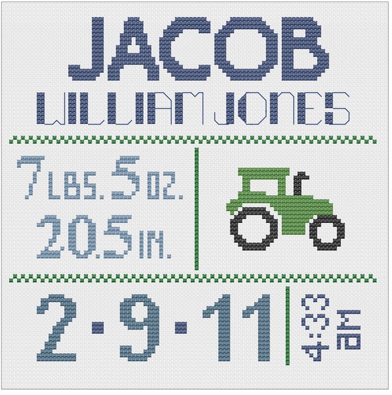 Customized Cross Stitch for Baby - Pattern - Tractor