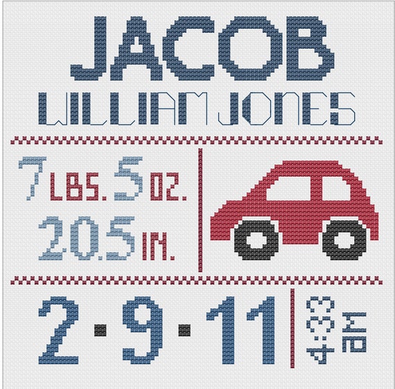 Customized Cross Stitch for Baby - Pattern - Car
