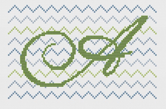 Curly Initial "A" - blue and green