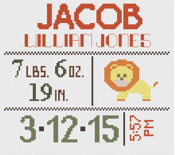 Customized Cross Stitch for Baby - Pattern - Lion