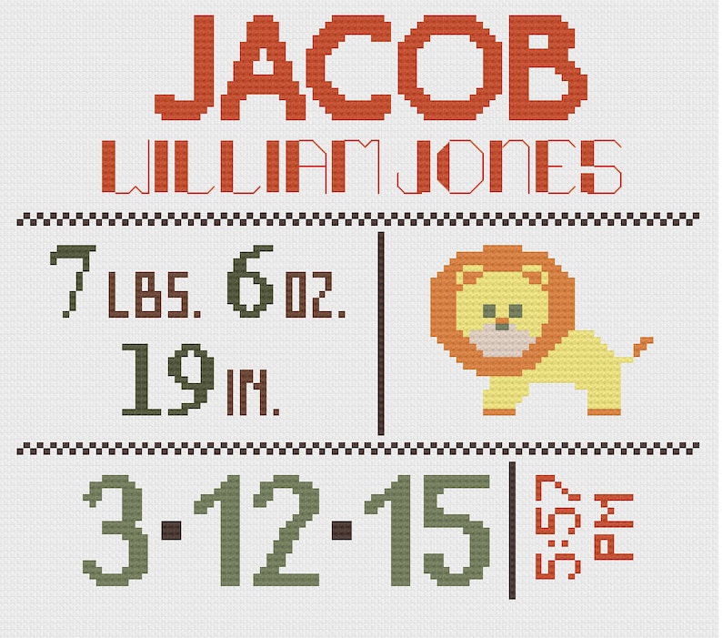 Customized Cross Stitch for Baby Pattern Lion Etsy