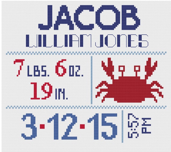 Customized Cross Stitch for Baby - Pattern - Crab
