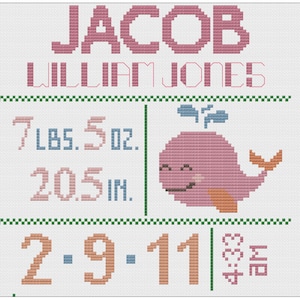 Customized Cross Stitch for Baby - Pattern - Whale