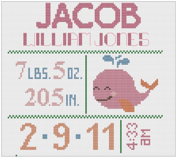 Customized Cross Stitch for Baby - Pattern - Whale