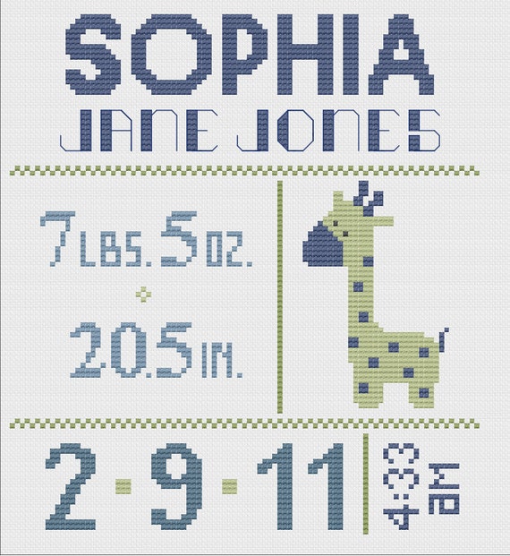 Customized Cross Stitch for Baby - Pattern - Giraffe