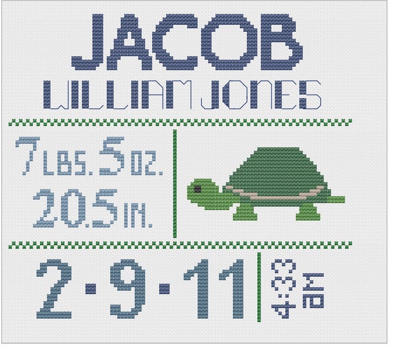Customized Cross Stitch for Baby - Pattern - Turtle
