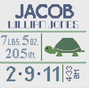 Customized Cross Stitch for Baby - Pattern - Turtle