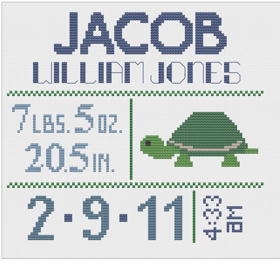 Customized Cross Stitch for Baby - Pattern - Turtle