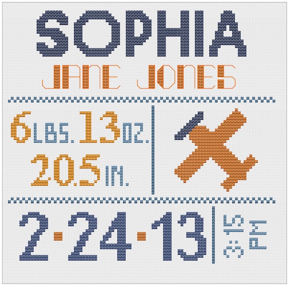 Customized Cross Stitch for Baby - Pattern - Airplane