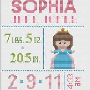 Customized Cross Stitch for Baby - Pattern - Princess