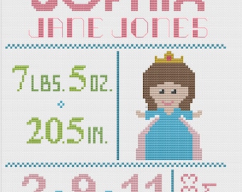 Customized Cross Stitch for Baby - Pattern - Princess