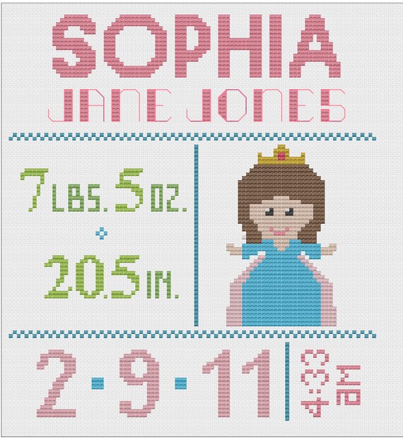 Customized Cross Stitch for Baby - Pattern - Princess