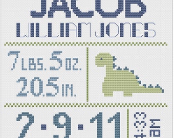 Customized Cross Stitch for Baby - Pattern - Dinosaur