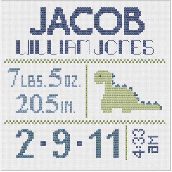 Customized Cross Stitch For Baby Pattern Dinosaur Etsy