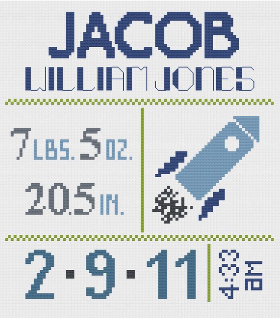 Customized Cross Stitch for Baby - Pattern - Rocketship