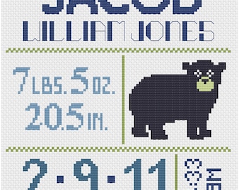 Customized Cross Stitch for Baby - Pattern - Bear