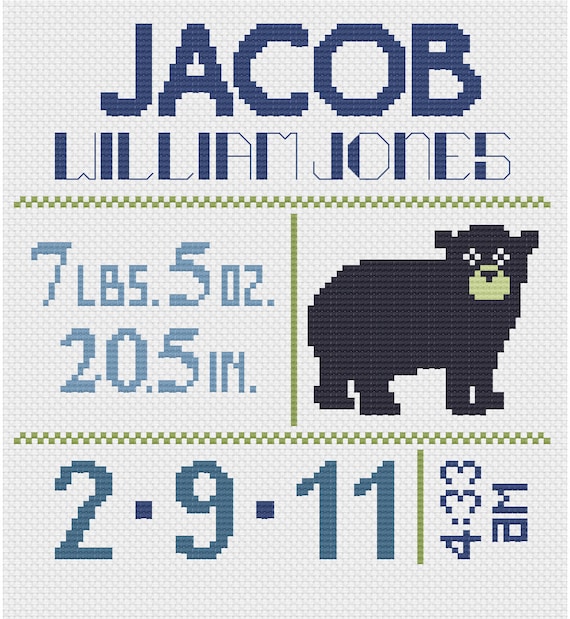 Customized Cross Stitch for Baby - Pattern - Bear