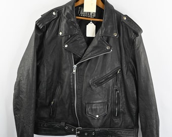 Frontier Leathers Black Leather Motorcycle Jacket Size 52