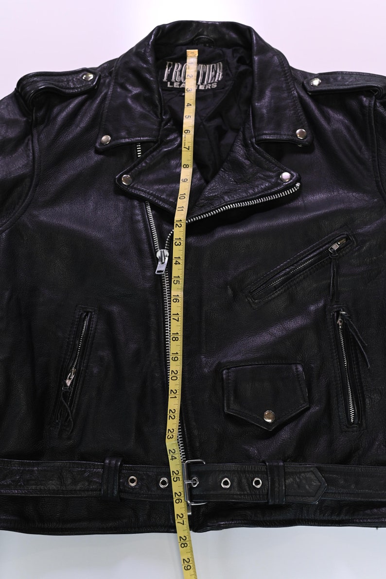Frontier Leathers Black Leather Motorcycle Jacket Size 52
