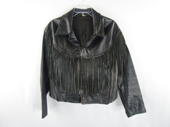Vintage Leather Fringe Crop Moto Jacket Size M