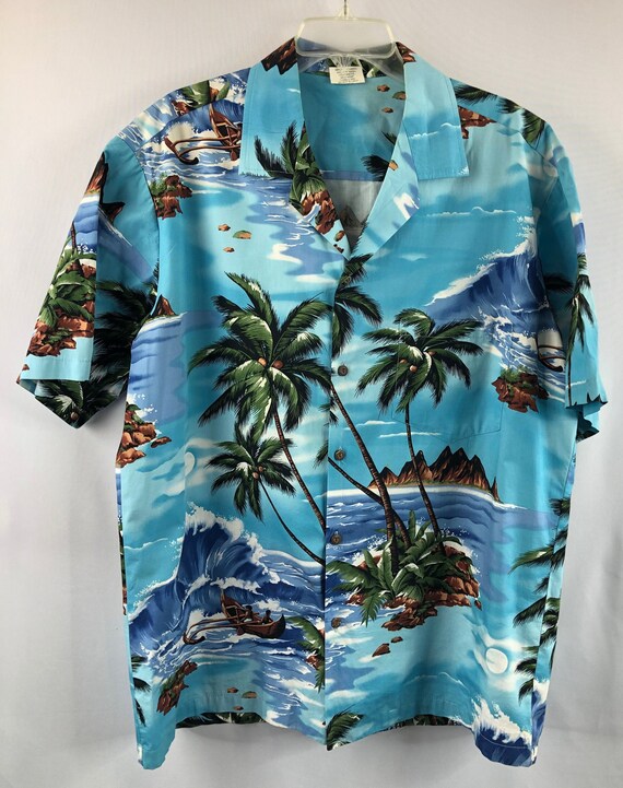 Mens Palm Trees Button Up Hawaiian Shirt Sz XL Etsy