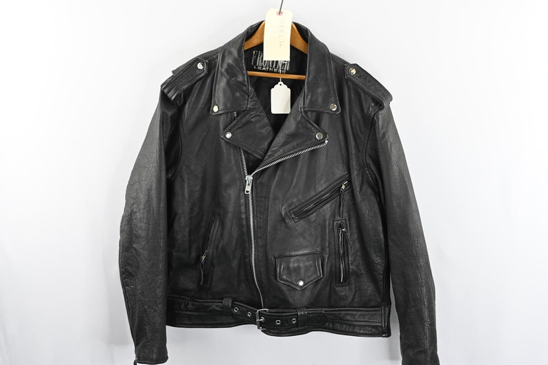 Frontier Leathers Black Leather Motorcycle Jacket Size 52