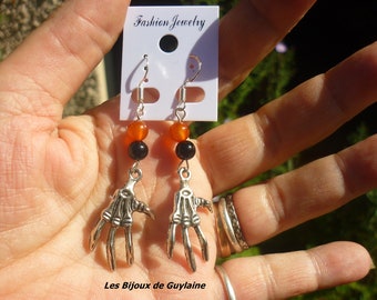 boucles d'oreilles main squelette halloween