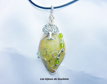 Collier pendentif en Agate Verte | Argent Plaqué Or | Madame Nature