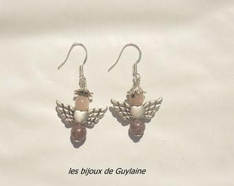 boucles d'oreilles en argent 925 anges , pierre de soleil et tourmaline