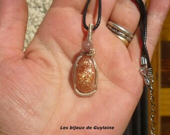 Collier pendentif pierre de soleil, pendentif pierre de soleil, joie de vivre, confiance en soi