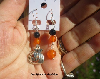 boucles d'oreilles citrouille , halloween, automne