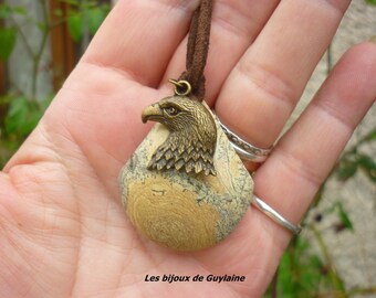 pendentif jaspe paysage et aigle, talisman, amulette