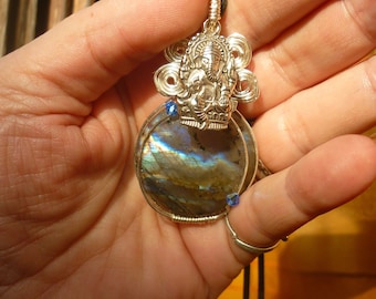 pendentif labradorite Ganesh - Ganesha, talisman, amulette