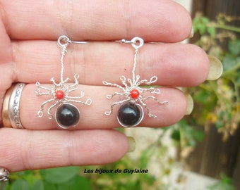 boucles d'oreilles araignée en obsidienne, halloween