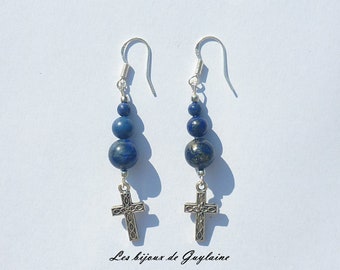 boucles d'oreilles en argent et lapis lazuli