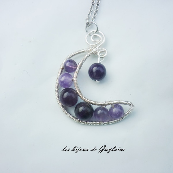 pendentif lune en pierre améthyste wire wrapping