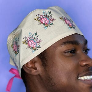 Floral Anatomical Hearts Themed Custom Customized Solid Color Unisex Scrub Cap by UscCreations