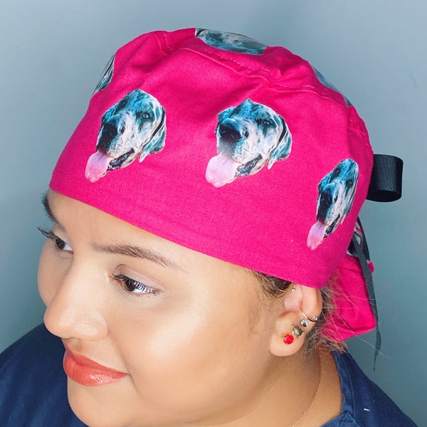 Your Picture Printed ALL OVER on Custom Solid Color Ponytail Style Scrub Cap by UscCreations