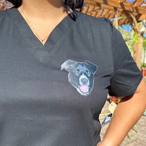 Your Picture Printed ONCE on Left Side on Solid Color Women&#39;s Scrub Top by UscCreations