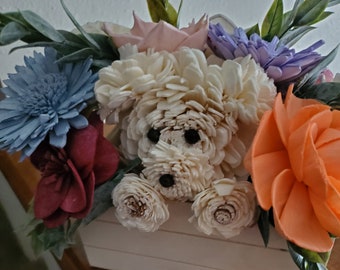 PUPPY BOUQUET] flower dog]Dog lover birthday gift]Loss of pet Flowers]Sola Wood Flower dog Bouquet]Condolences for loss of dog]Dog gift