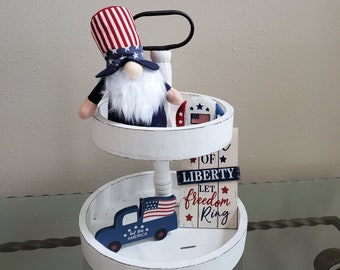 BUNDLE TIERED TRAY Forth of July decor] tiered tray American decor] gnome tray decor] patriotic tiered tray bundle