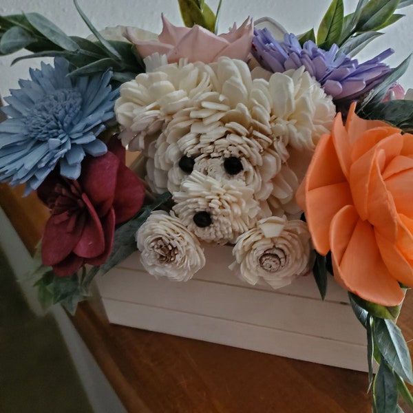 PUPPY BOUQUET] flower dog]Dog lover birthday gift]Loss of pet Flowers]Sola Wood Flower dog Bouquet]Condolences for loss of dog]Dog gift