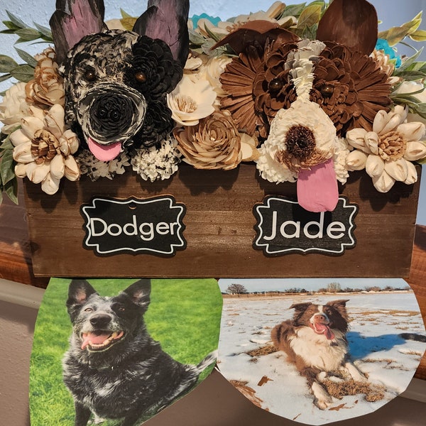 Two dog bouquet with 2 dozen flowers in shallow box crate